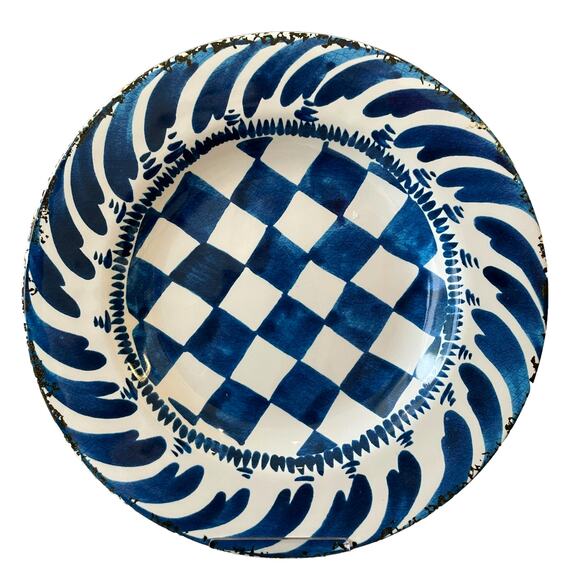 Mikasa Checkered Melamine Salad Plates 9in Set of 4 Blue and White New - Picture 1 of 8